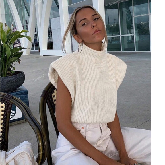 Cable Knit Beige Muscle Tee Top - Picture 2 of 14